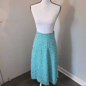 Ann Taylor Teal Gingham A-Line Skirt